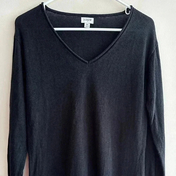J. Crew Black V-Neck Sweater with Button Sleeves, Size XS - Picture 1 of 16